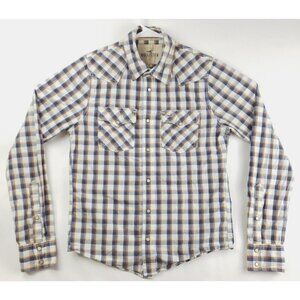 Hollister Shirt Mens M Blue White Pearl Snap Plaid Long Sleeve Cotton Button-Up